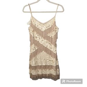 NWT Free People Ivory Beaded Sequin Cream Fringe Flapper Mini Dress